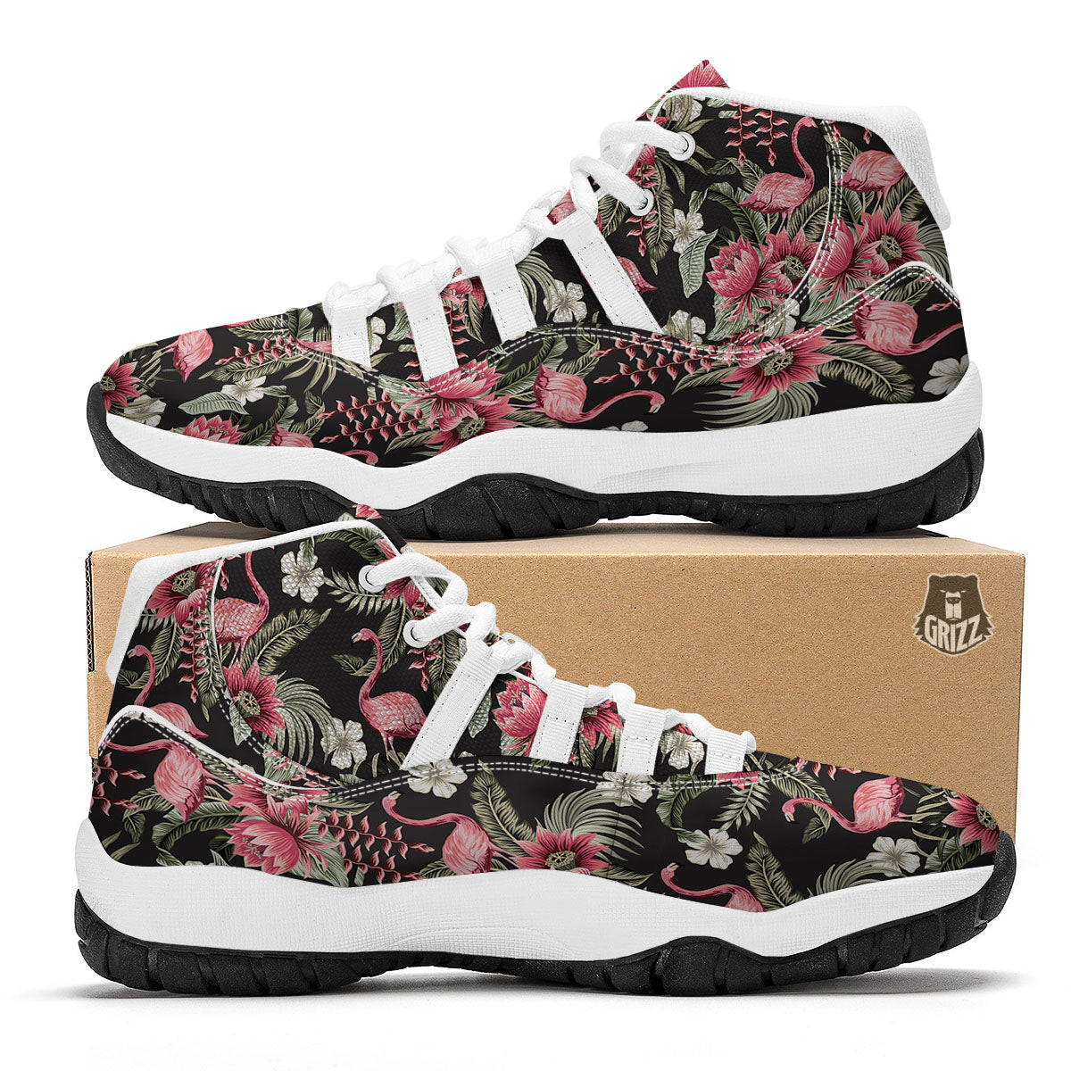 Flamingo Vintage Print Pattern White Bball Shoes-grizzshop