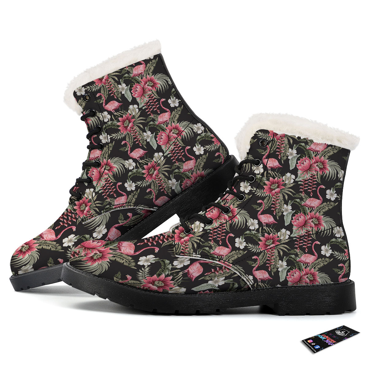 Flamingo Vintage Print Pattern Winter Boots-grizzshop