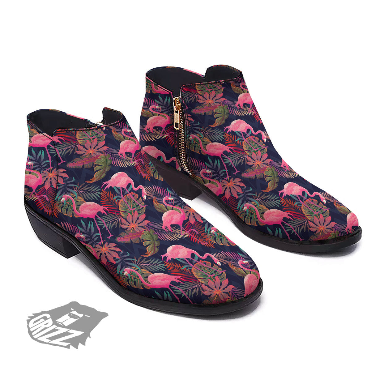 Flamingo Watercolor Print Pattern Ankle Boots-grizzshop