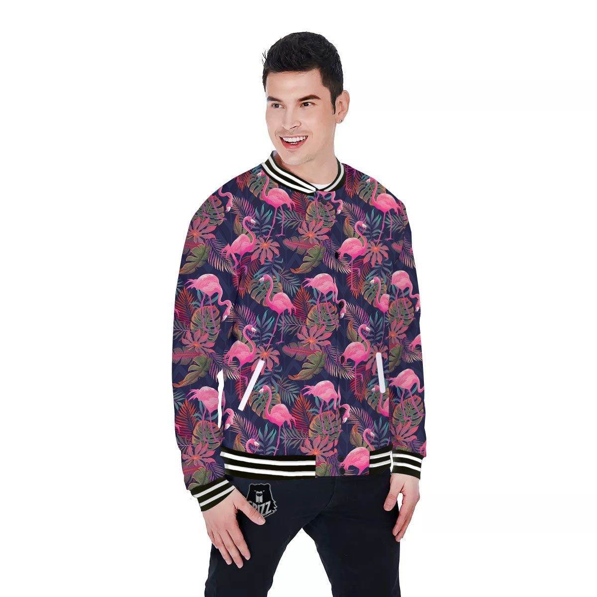 Flamingo Watercolor Print Pattern Baseball Jacket-grizzshop