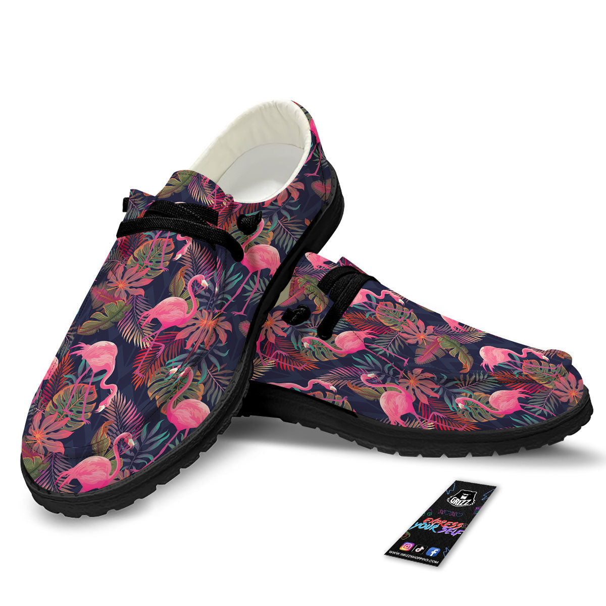 Flamingo Watercolor Print Pattern Black Loafers-grizzshop