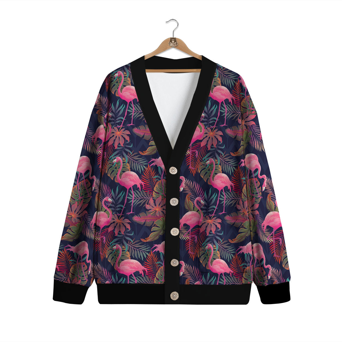 Flamingo Watercolor Print Pattern Cardigan-grizzshop
