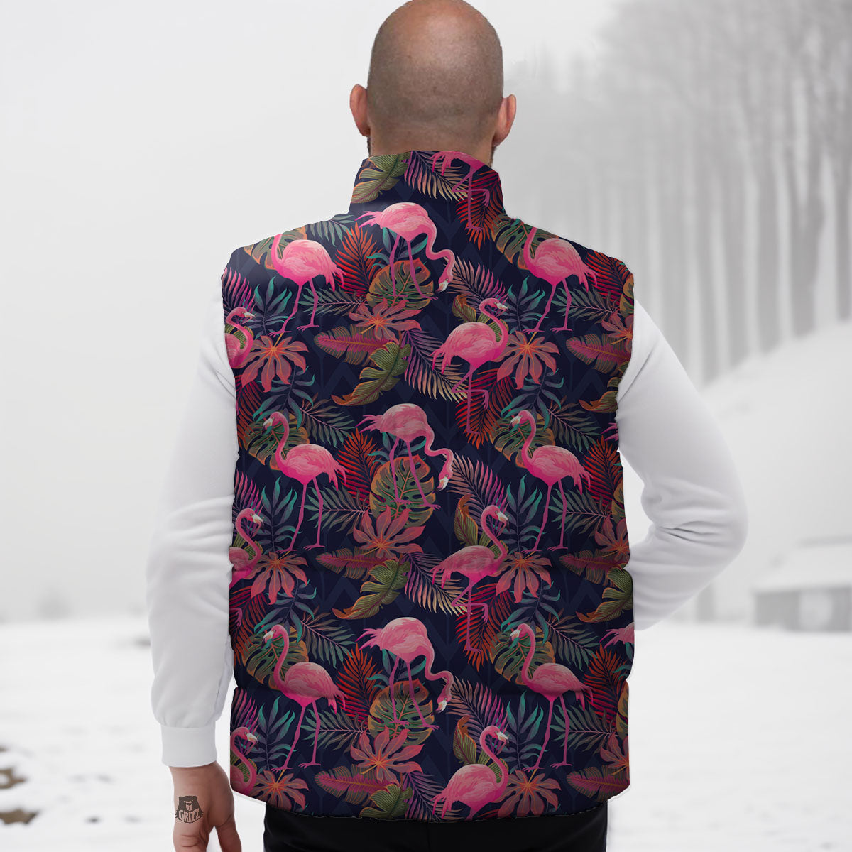 Flamingo Watercolor Print Pattern Down Vest