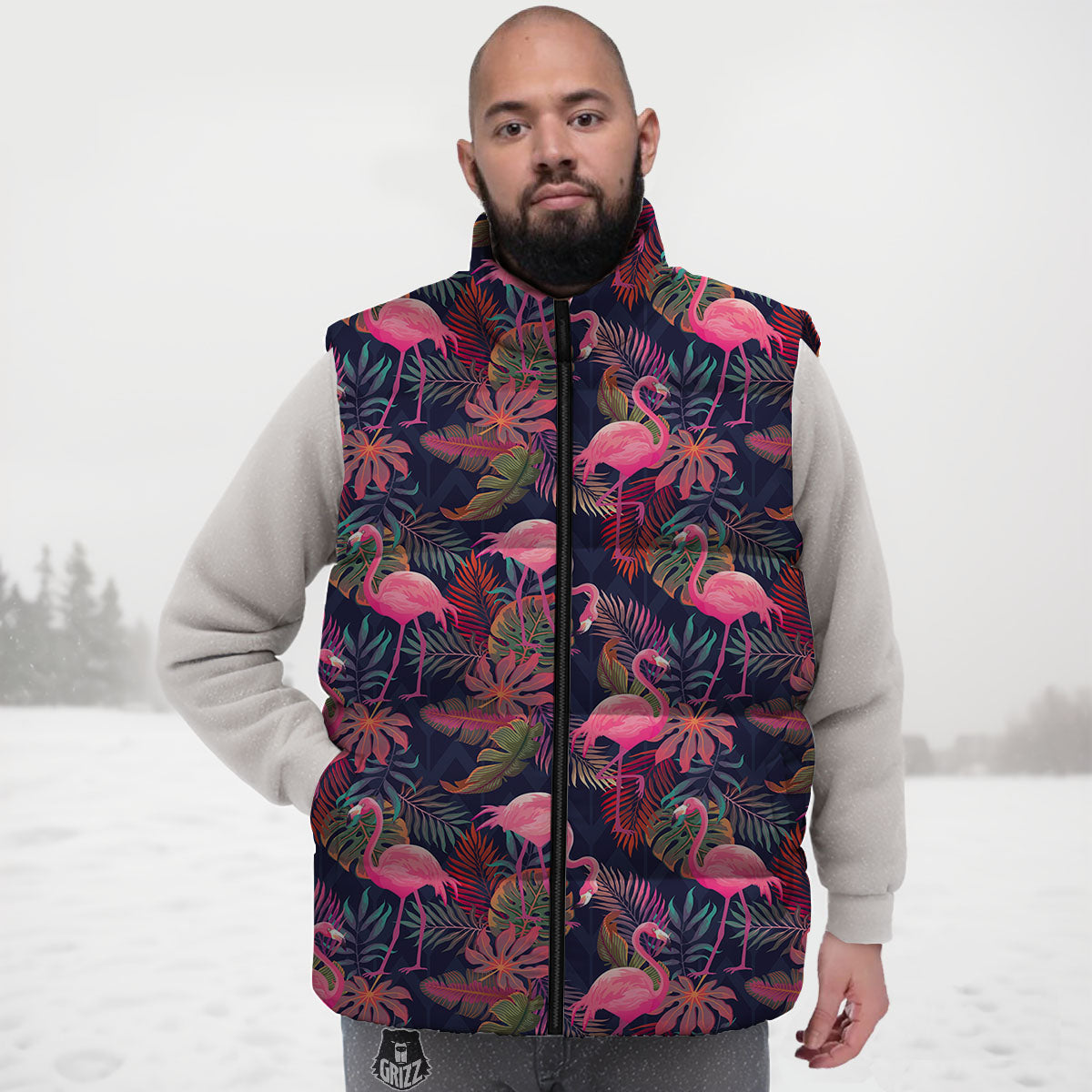Flamingo Watercolor Print Pattern Down Vest