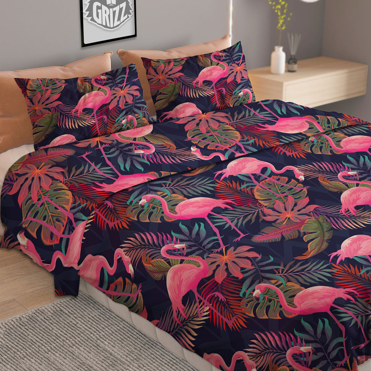 Flamingo Watercolor Print Pattern Duvet Cover Bedding Set