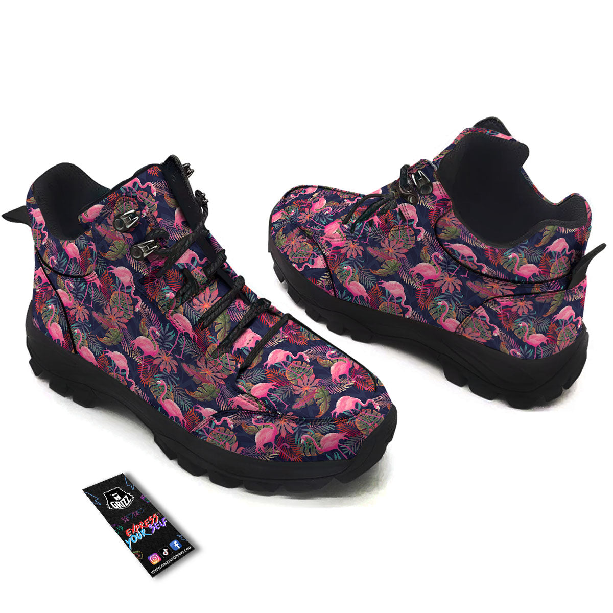 Flamingo Watercolor Print Pattern Hiking Shoes-grizzshop