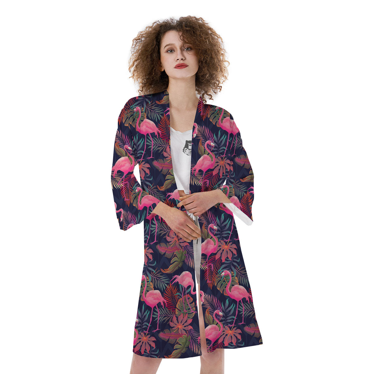 Flamingo Watercolor Print Pattern Kimono-grizzshop