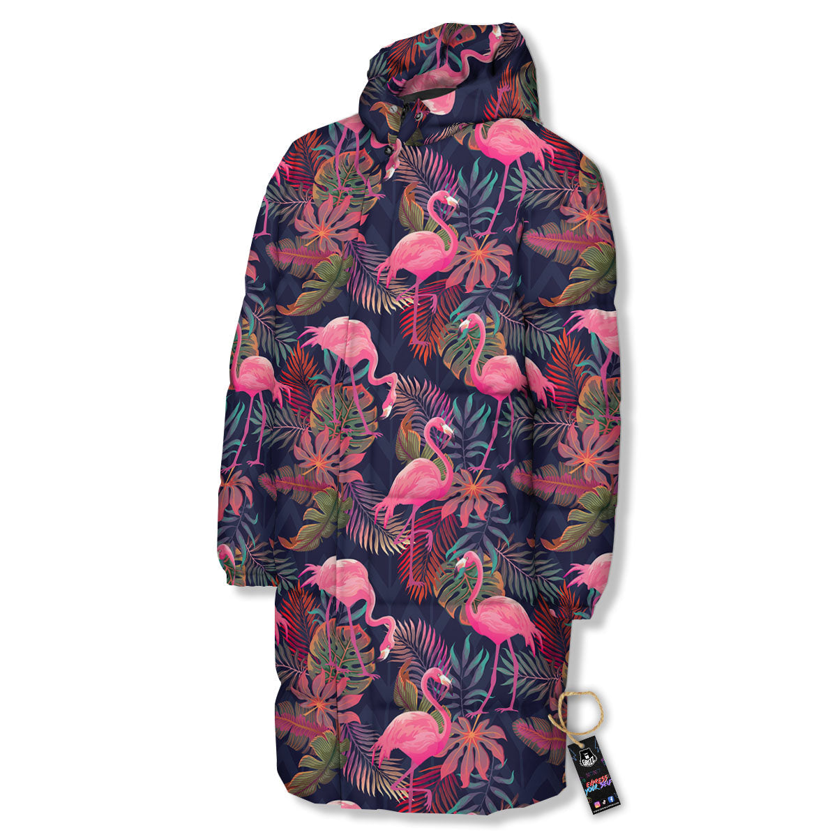 Flamingo Watercolor Print Pattern Long Down Jacket-grizzshop
