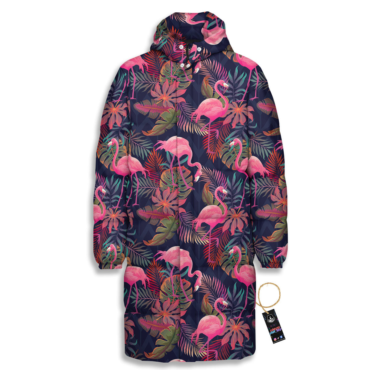 Flamingo Watercolor Print Pattern Long Down Jacket-grizzshop