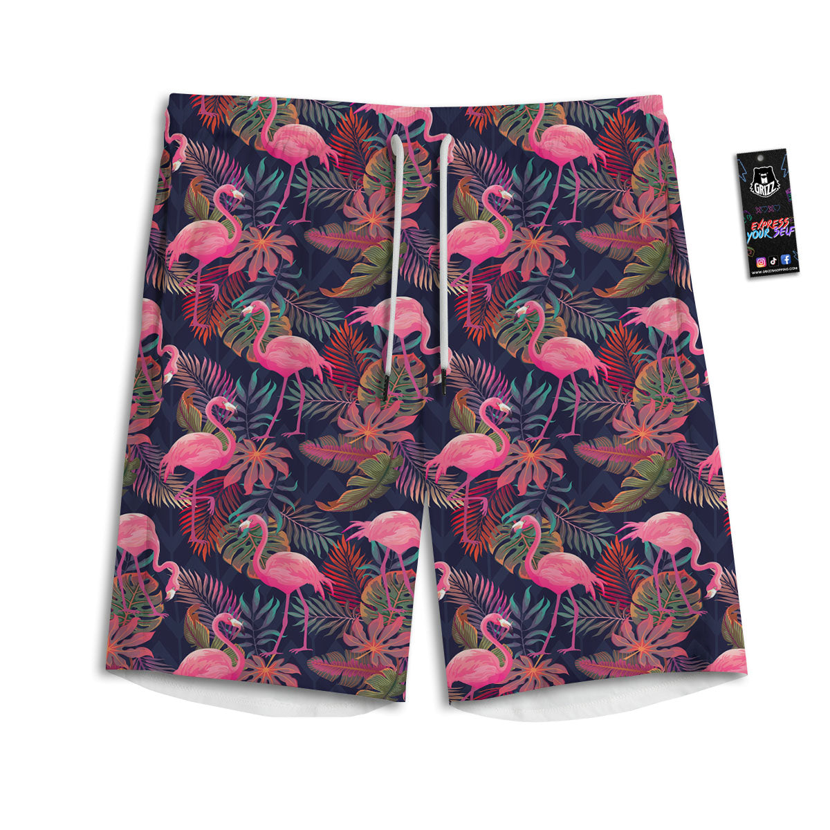 Flamingo Watercolor Print Pattern Men's Athletic Shorts