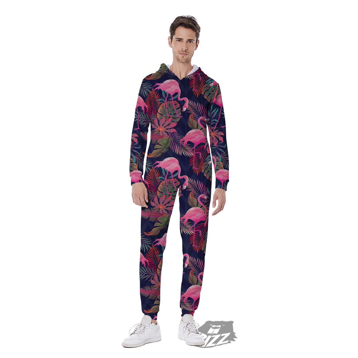 Flamingo Watercolor Print Pattern Men's Jumpsuit-grizzshop