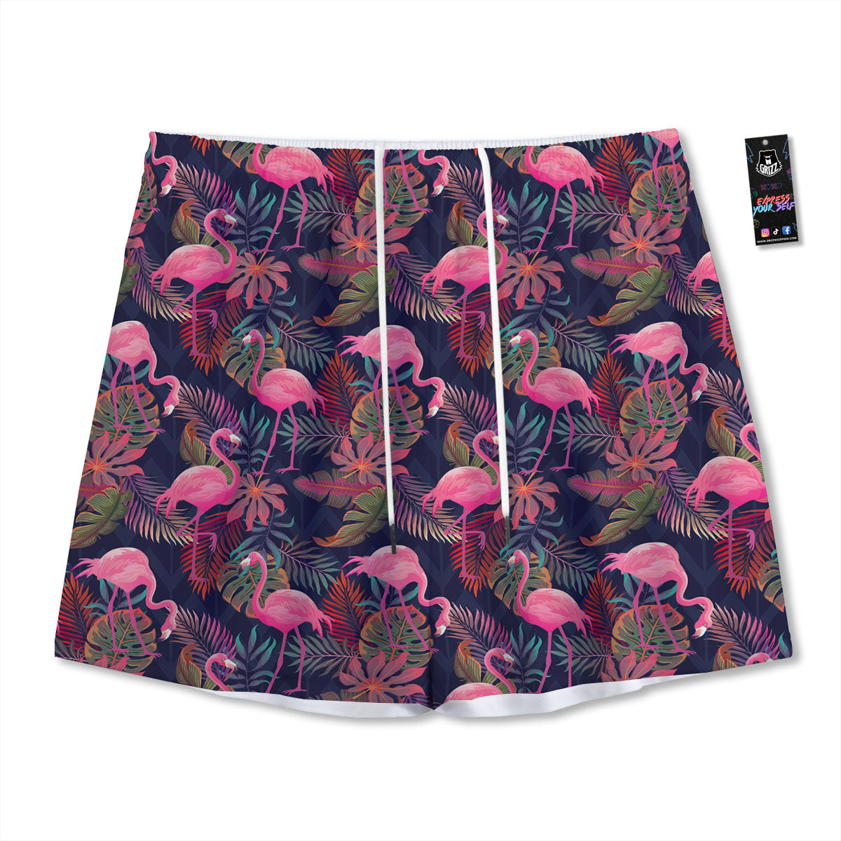 Flamingo Watercolor Print Pattern Mesh Shorts