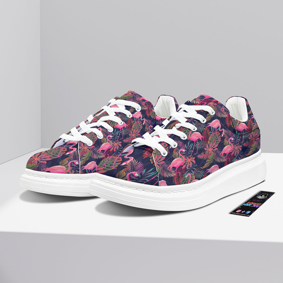 Flamingo Watercolor Print Pattern Platform Shoes-grizzshop