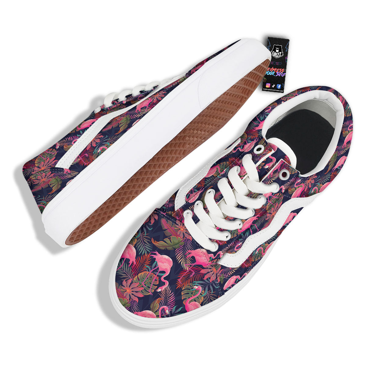 Flamingo Watercolor Print Pattern Skate Shoes-grizzshop