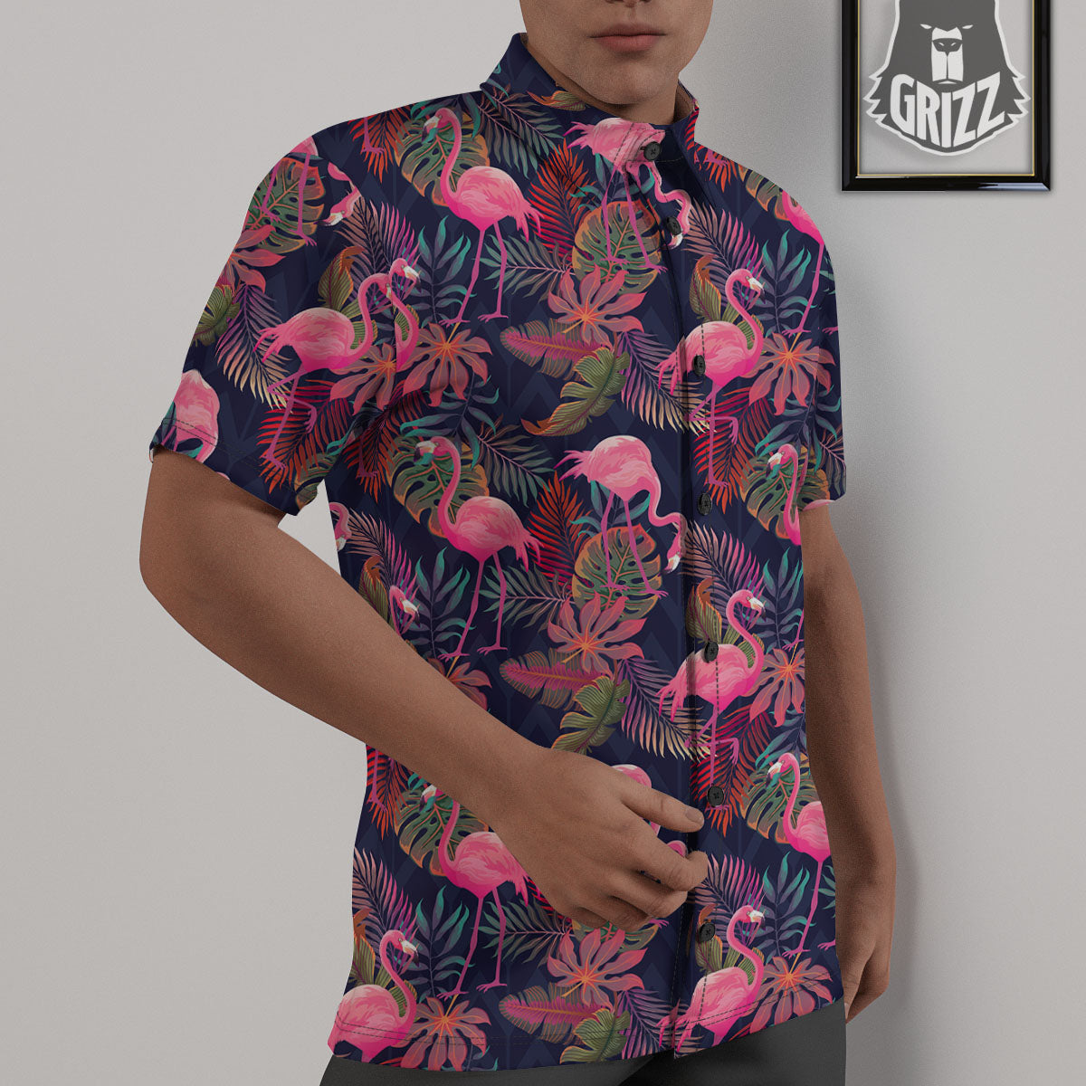 Flamingo Watercolor Print Pattern Untucked Shirts-grizzshop