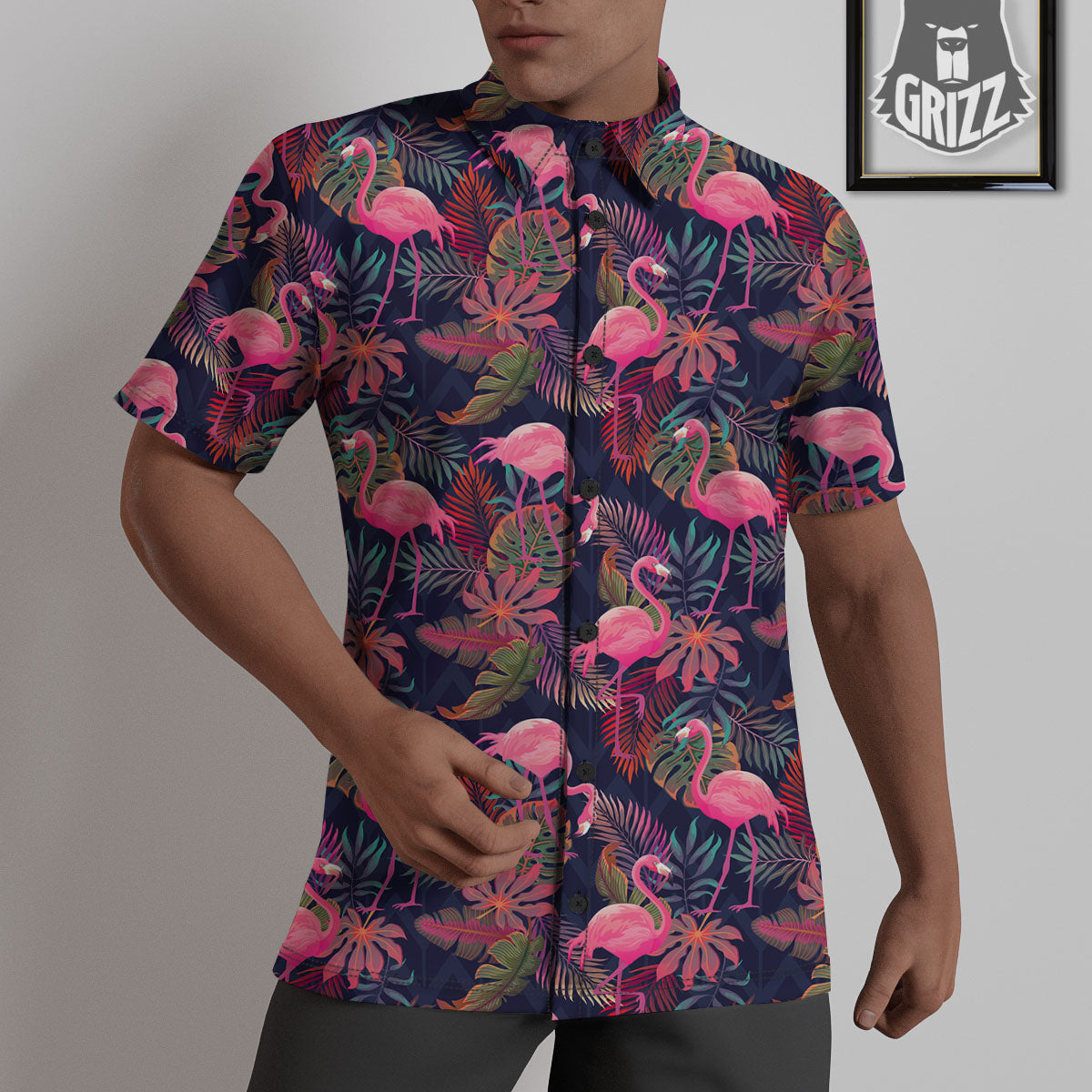 Flamingo Watercolor Print Pattern Untucked Shirts-grizzshop