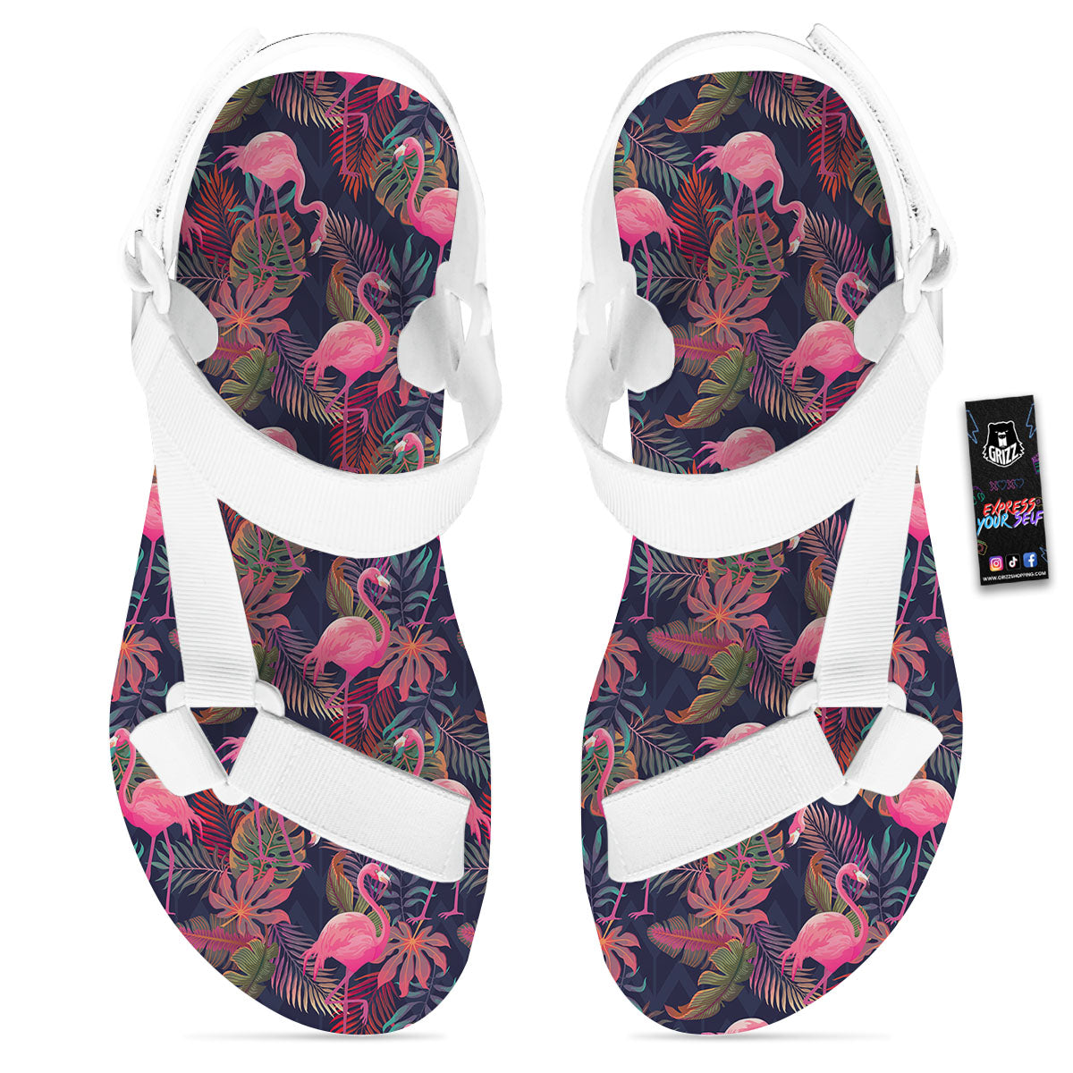 Flamingo Watercolor Print Pattern White Open Toe Sandals-grizzshop