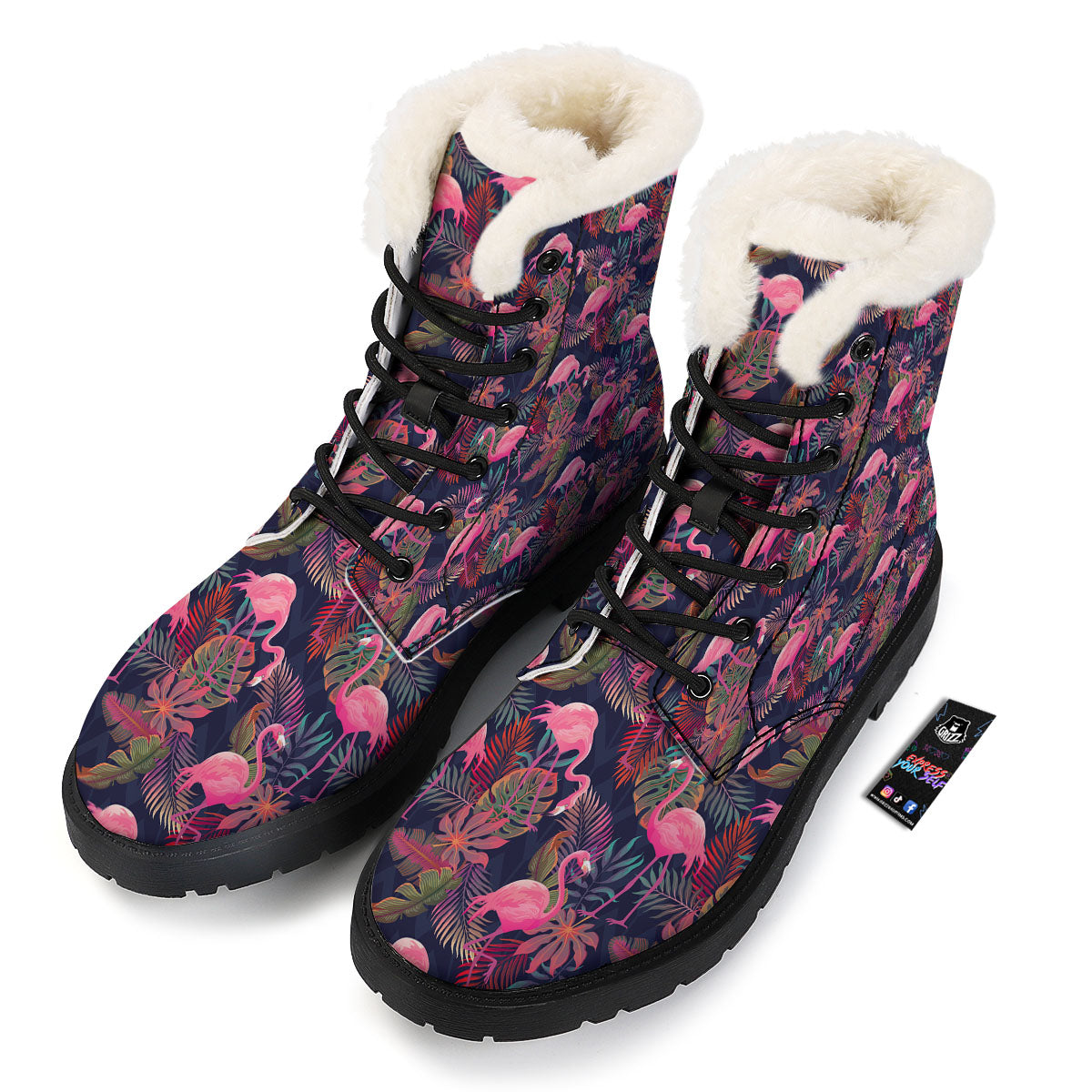 Flamingo Watercolor Print Pattern Winter Boots-grizzshop