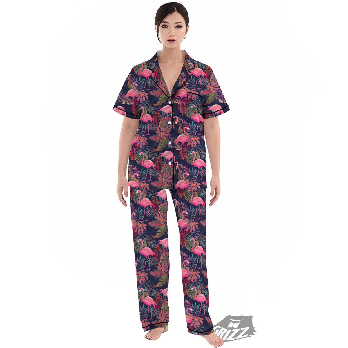 Flamingo Watercolor Print Pattern Women's Pajamas Set-grizzshop