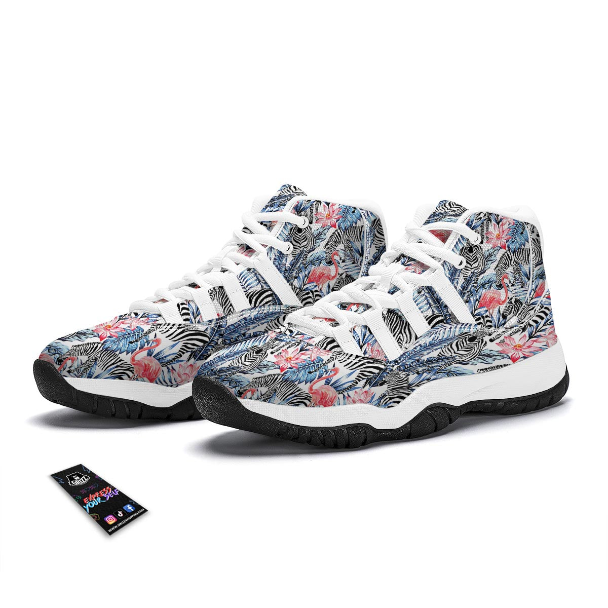 Flamingo Zebra Tropical White Bball Shoes-grizzshop