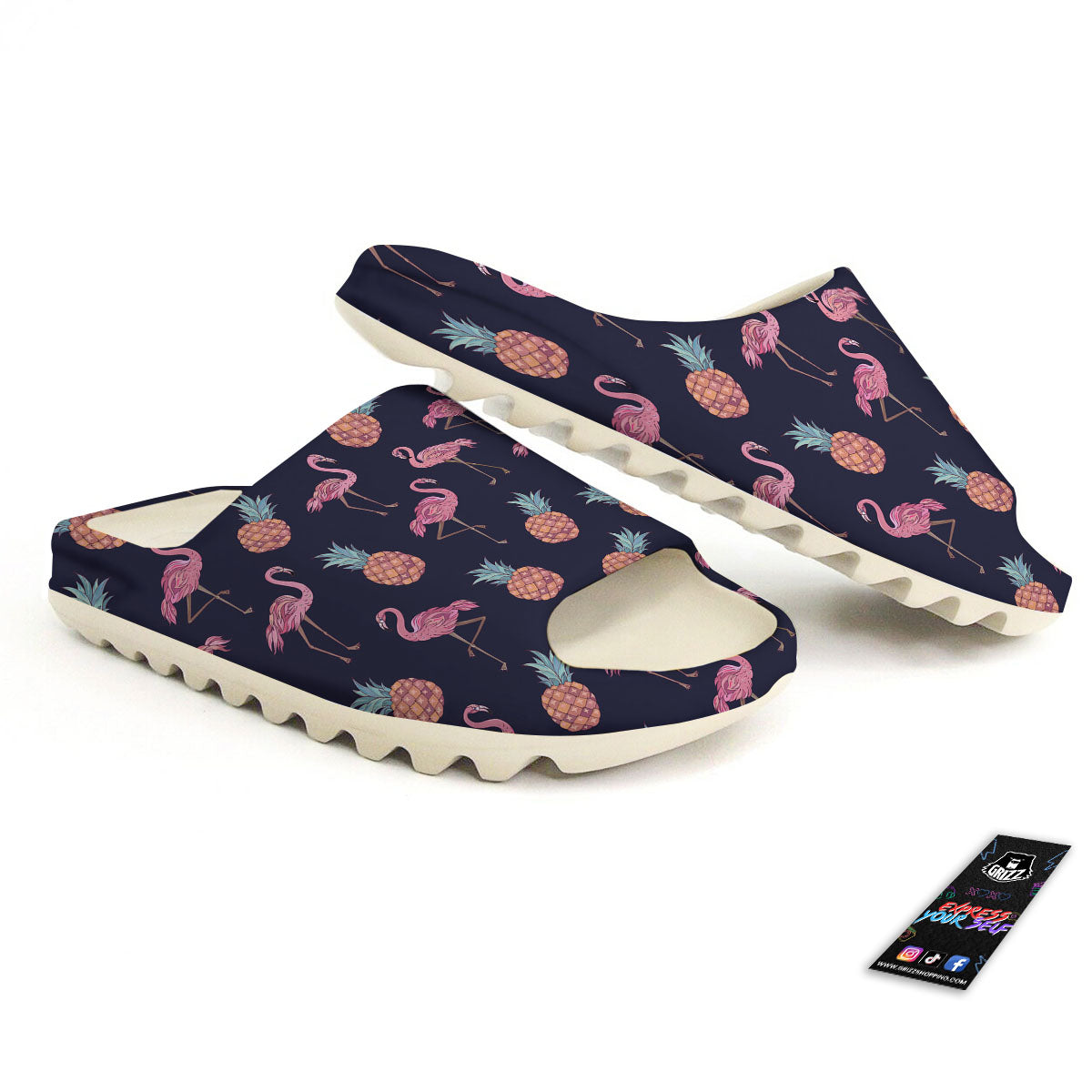 Flamingo And Pineapple Print Pattern Sandals-grizzshop
