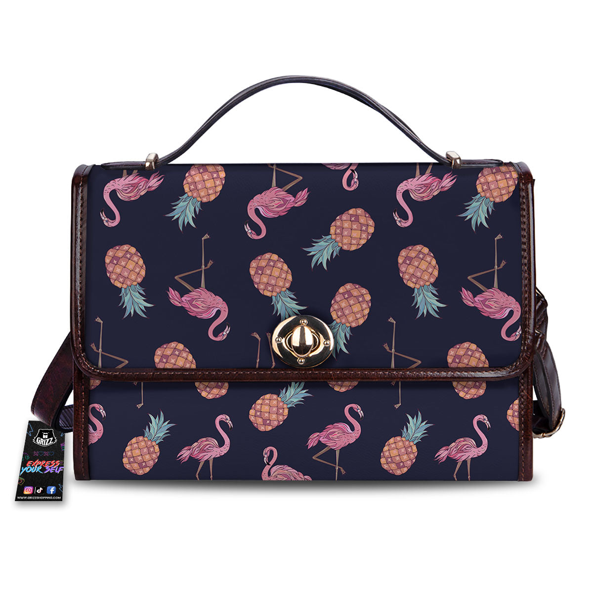 Flamingo And Pineapple Print Pattern Women's Satchel Bag