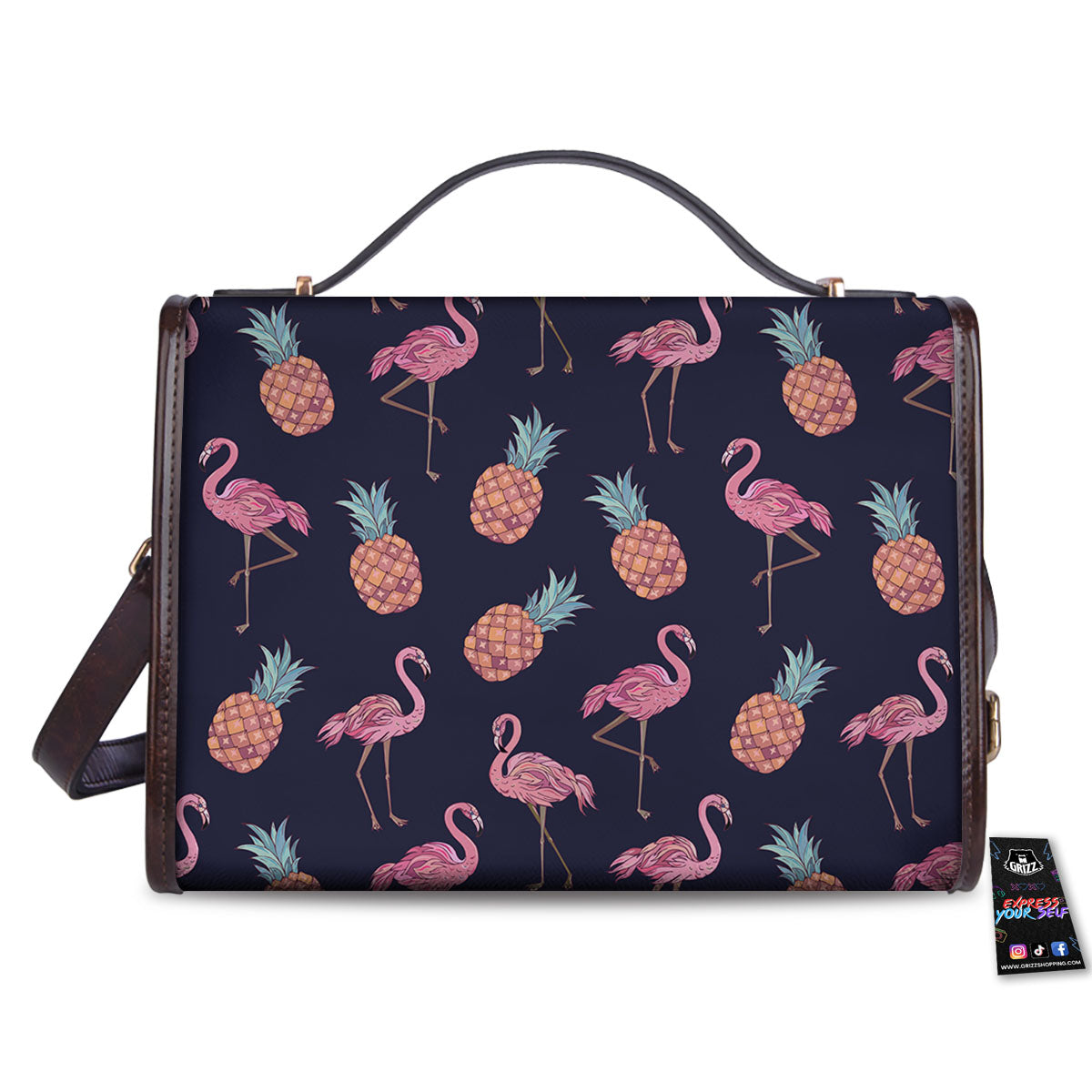 Flamingo And Pineapple Print Pattern Women's Satchel Bag