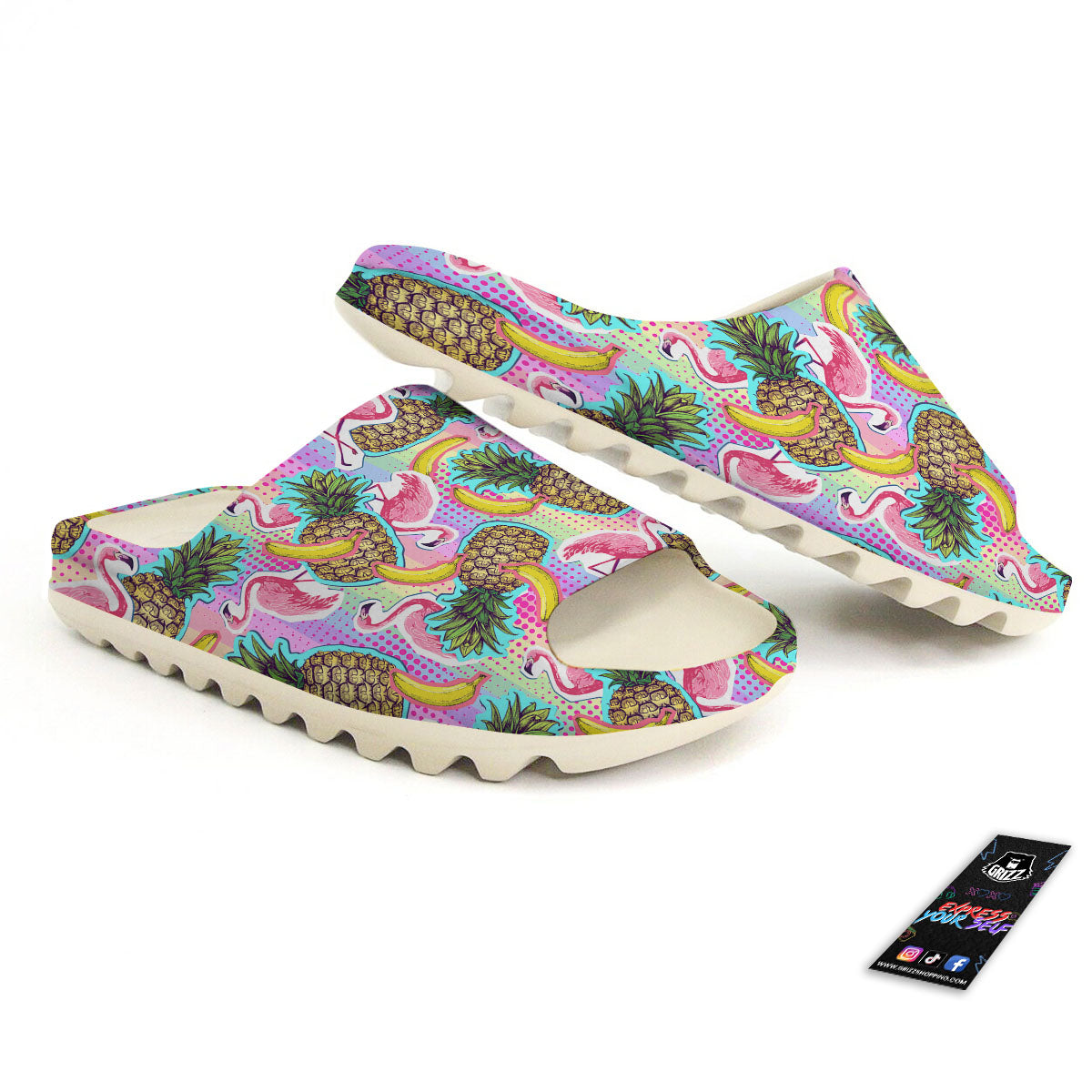 Flamingo And Pineapple Rainbow Print Pattern Sandals-grizzshop