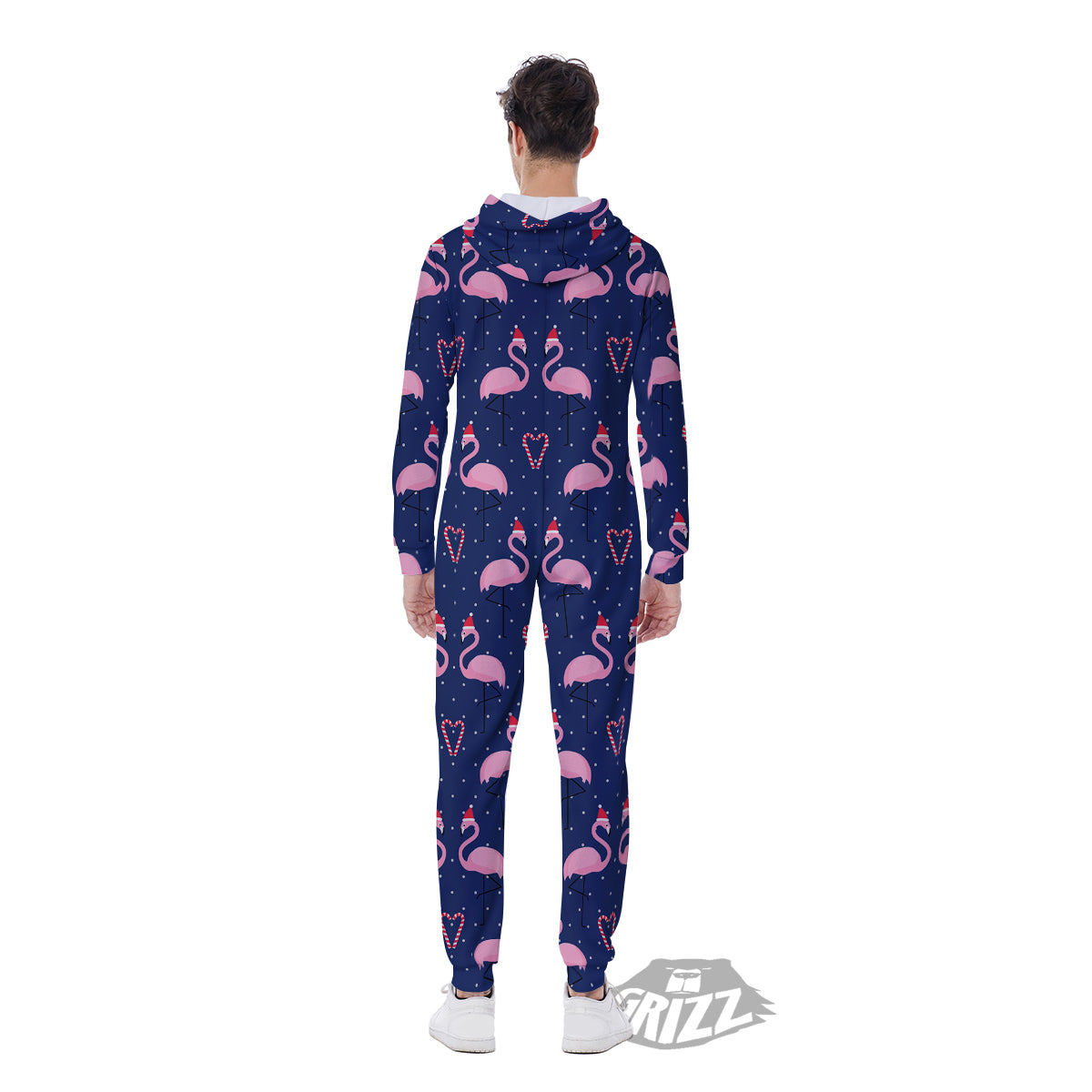 Flamingo Christmas Snowy Print Pattern Men's Jumpsuit-grizzshop