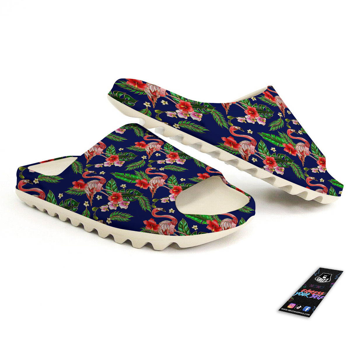Flamingo Floral Tropical Print Pattern Sandals-grizzshop