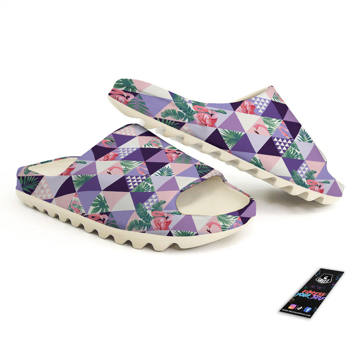 Flamingo Geometric Purple Print Pattern Sandals-grizzshop