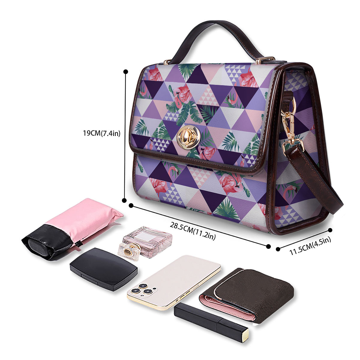 Flamingo Geometric Purple Print Pattern Women's Satchel Bag