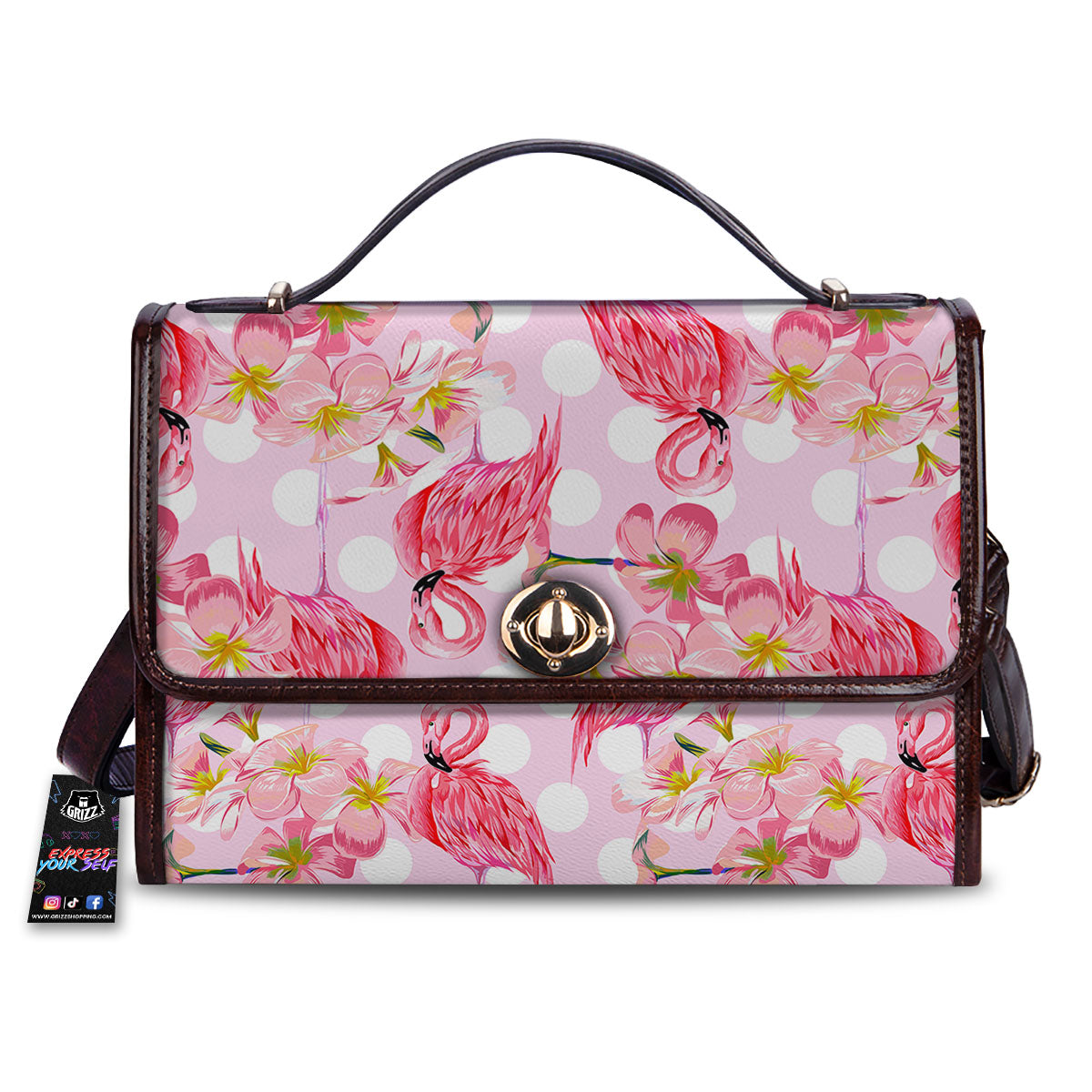 Flamingo Pink Polka Print Pattern Women's Satchel Bag