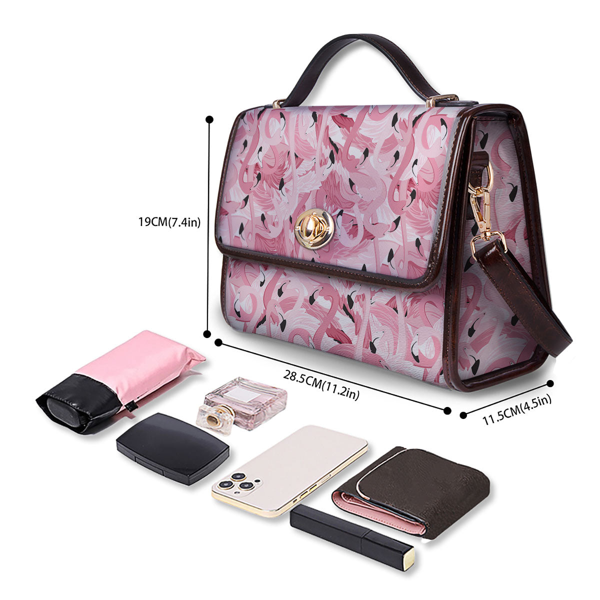 Flamingo Pink Print Pattern Women's Satchel Bag
