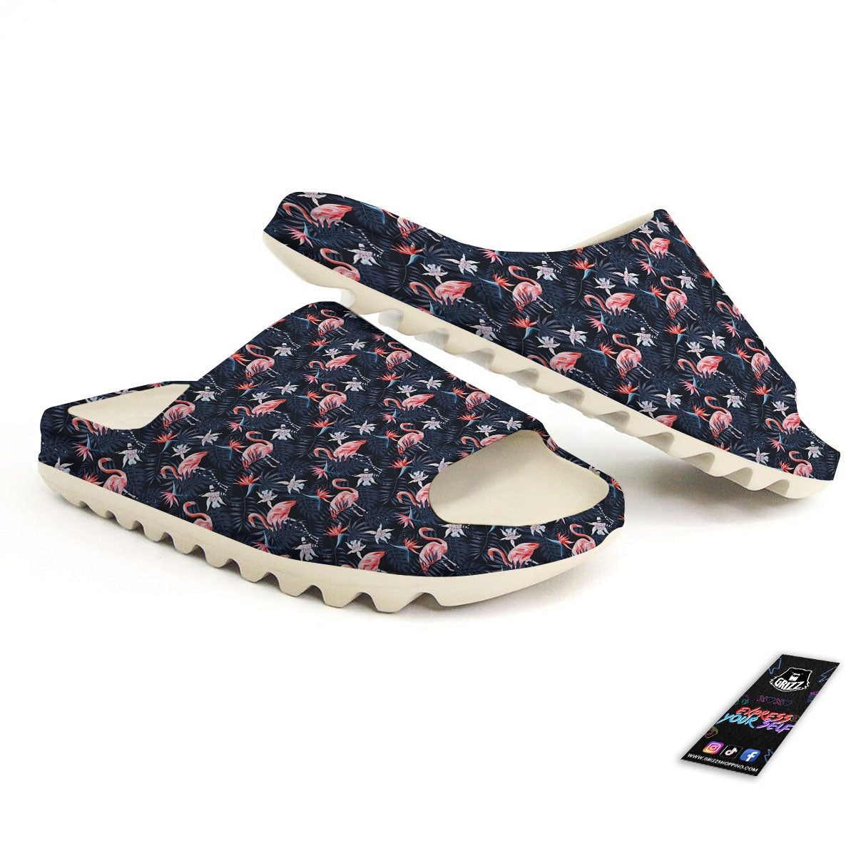 Flamingo Tropical Dark Print Pattern Sandals-grizzshop
