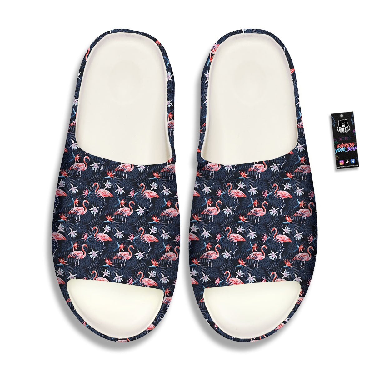 Flamingo Tropical Dark Print Pattern Sandals-grizzshop