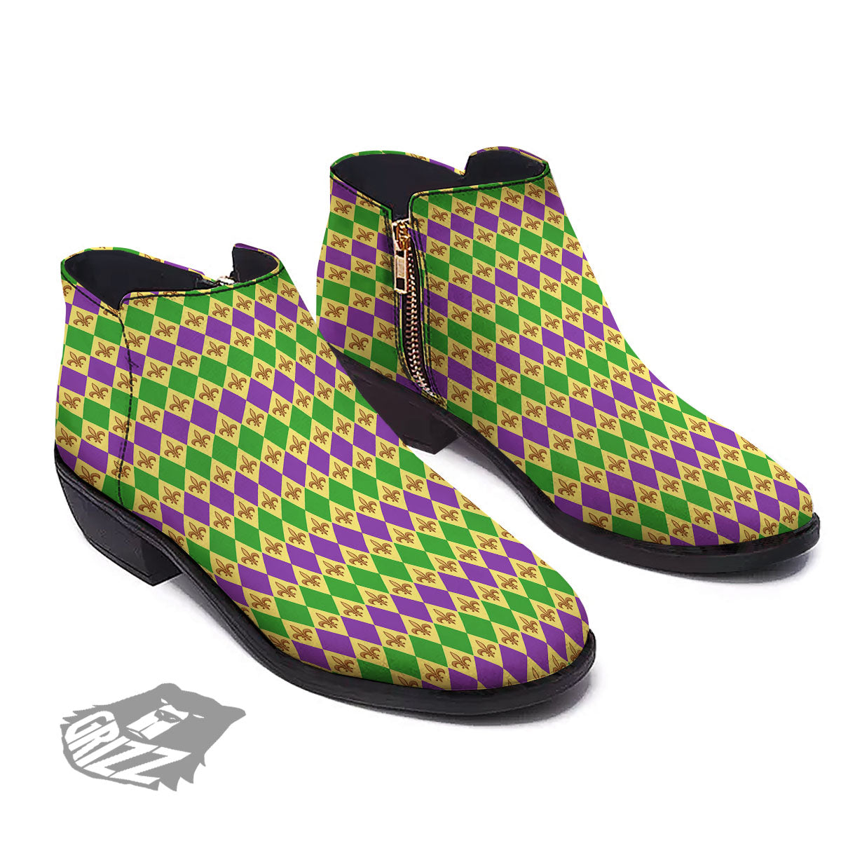 Fleur De Lis Mardi Gras Print Pattern Ankle Boots-grizzshop
