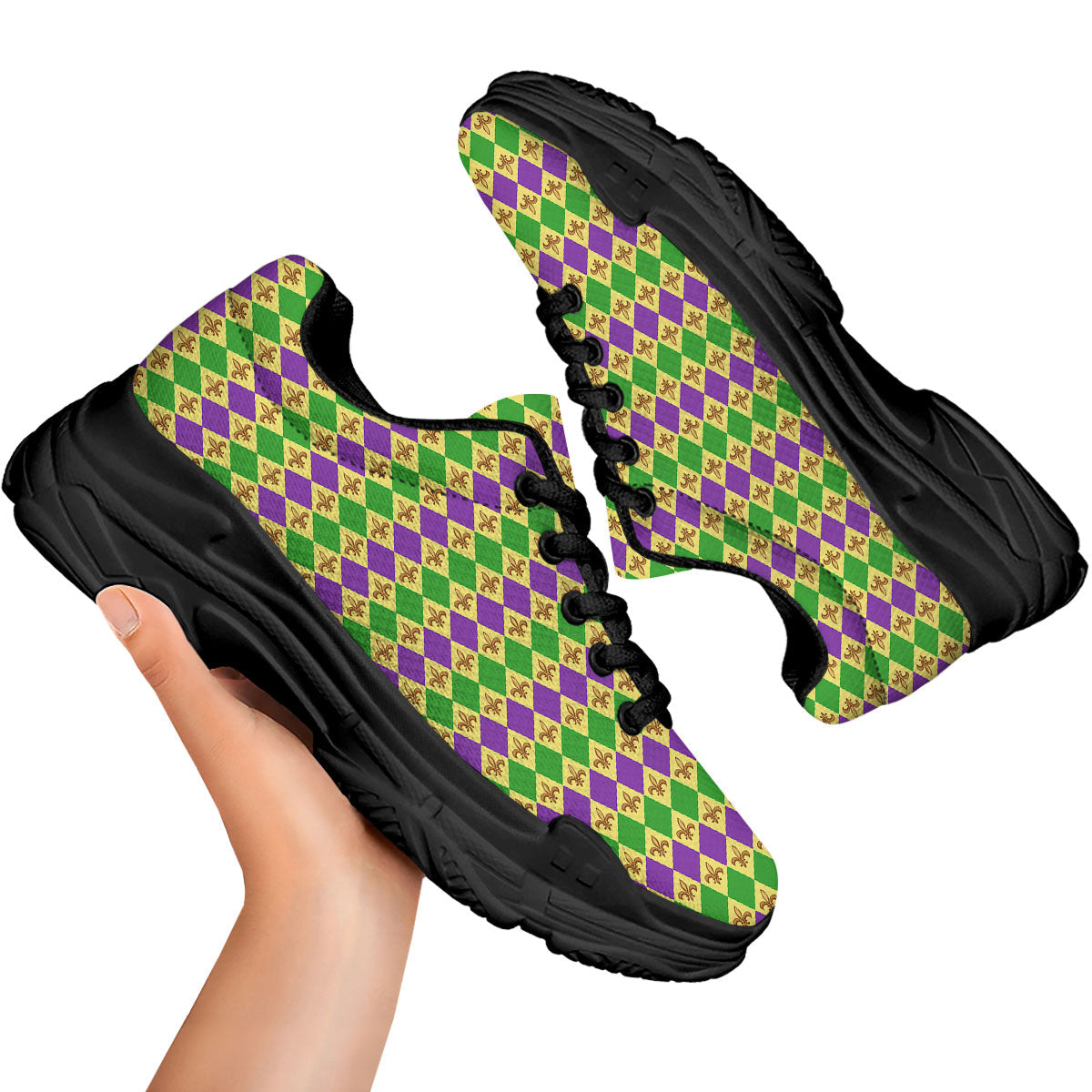 Fleur De Lis Mardi Gras Print Pattern Black Chunky Shoes-grizzshop