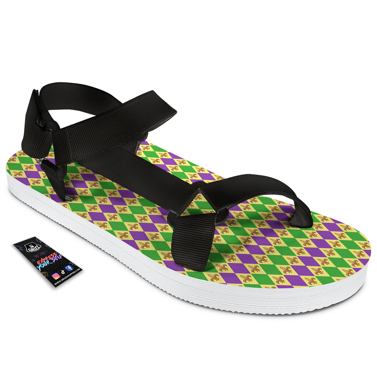 Fleur De Lis Mardi Gras Print Pattern Black Open Toe Sandals-grizzshop