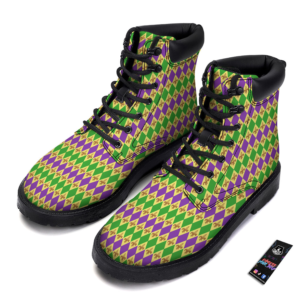 Fleur De Lis Mardi Gras Print Pattern Boots-grizzshop