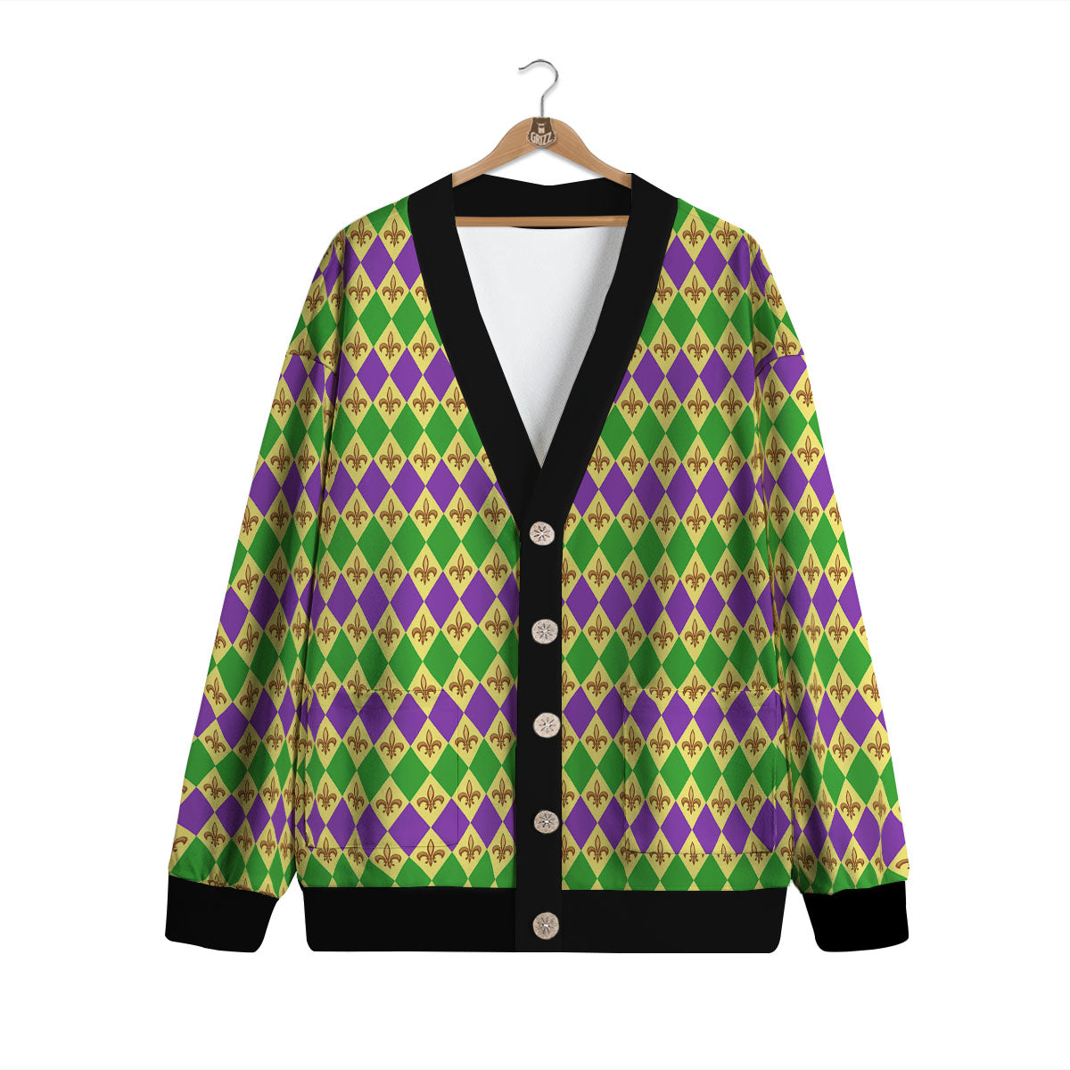 Fleur De Lis Mardi Gras Print Pattern Cardigan-grizzshop