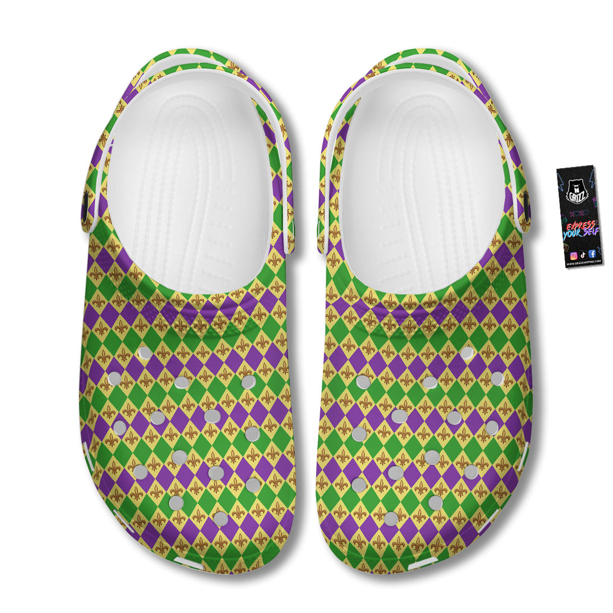Fleur De Lis Mardi Gras Print Pattern Clog-grizzshop