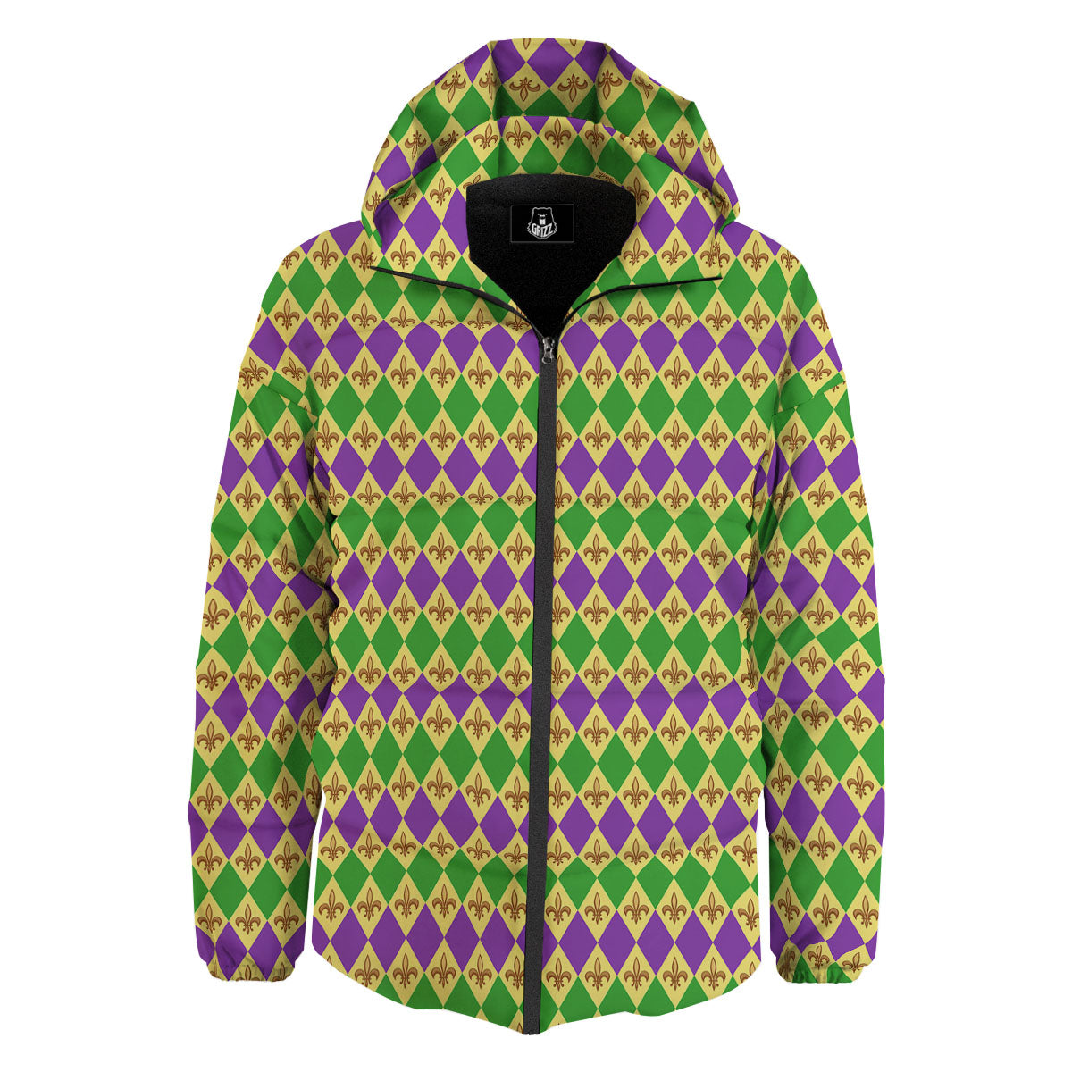 Fleur De Lis Mardi Gras Print Pattern Down Jacket-grizzshop