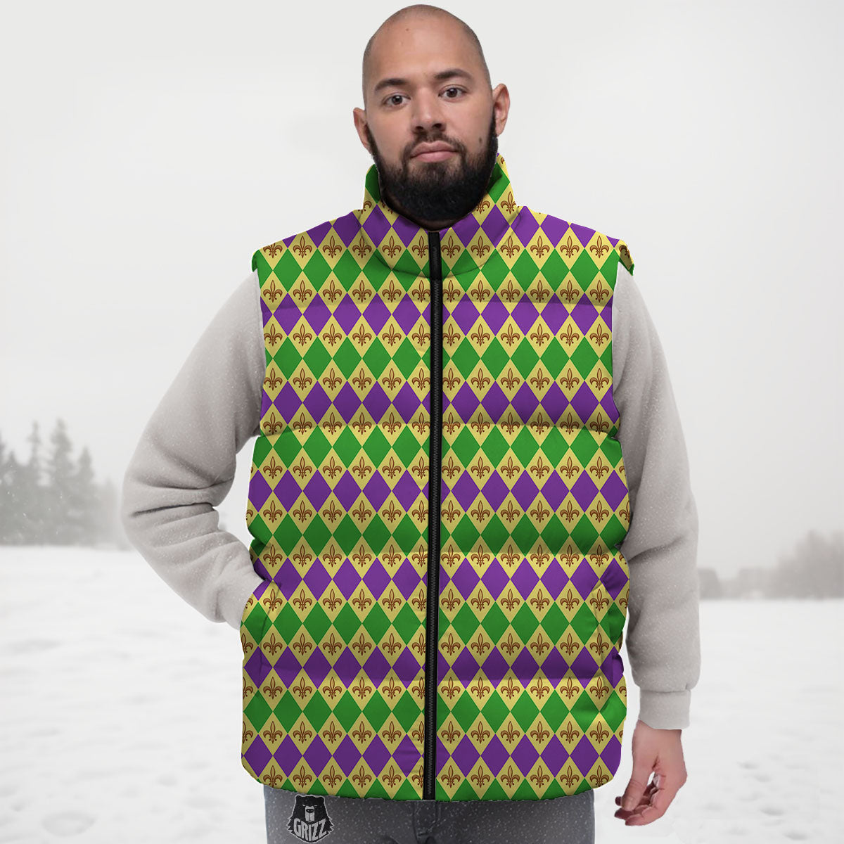 Fleur De Lis Mardi Gras Print Pattern Down Vest