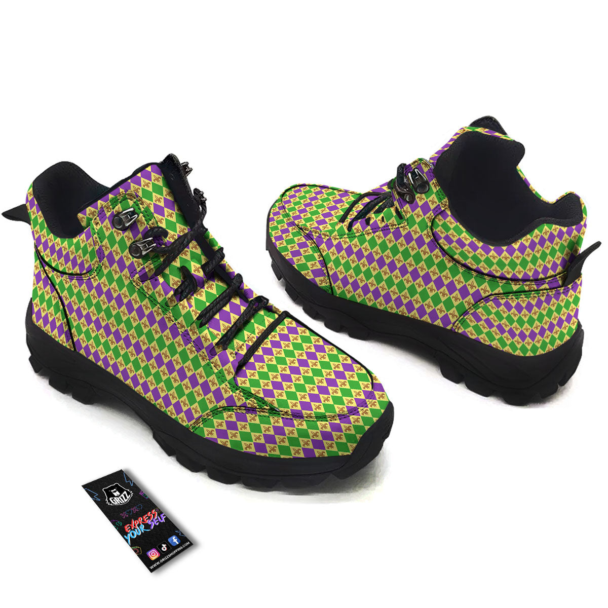 Fleur De Lis Mardi Gras Print Pattern Hiking Shoes-grizzshop