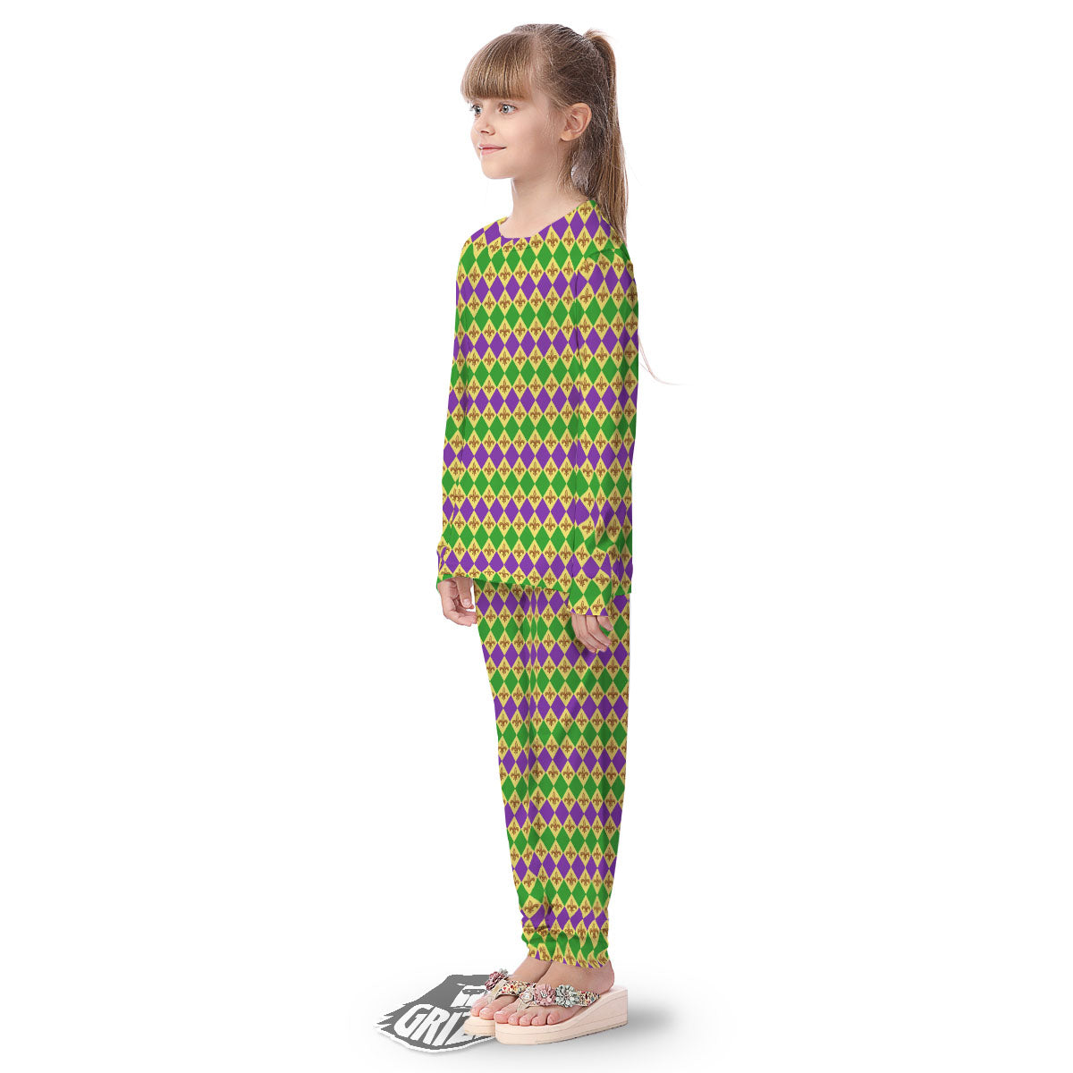 Fleur De Lis Mardi Gras Print Pattern Kid's Pajamas-grizzshop