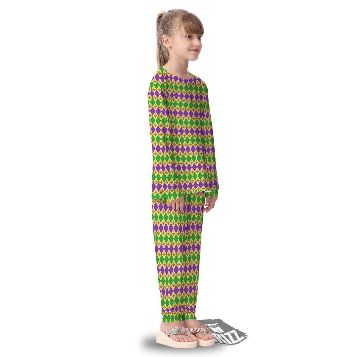 Fleur De Lis Mardi Gras Print Pattern Kid's Pajamas-grizzshop