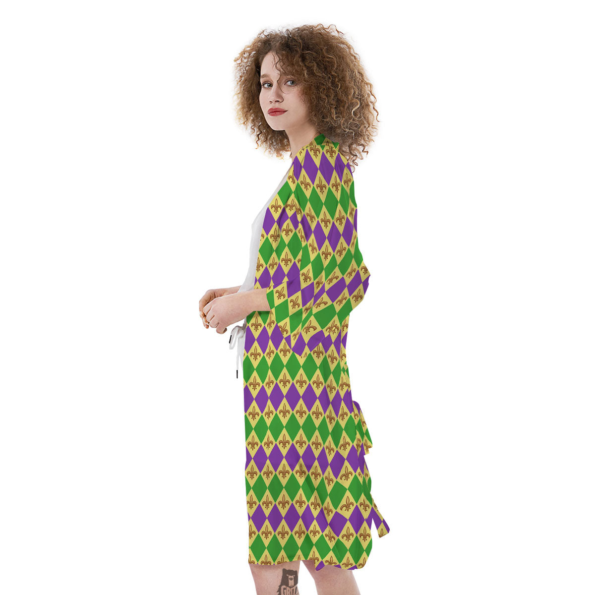 Fleur De Lis Mardi Gras Print Pattern Kimono-grizzshop