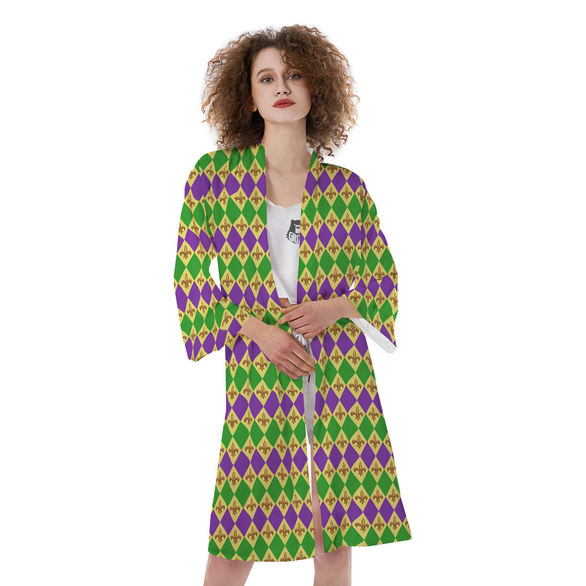 Fleur De Lis Mardi Gras Print Pattern Kimono-grizzshop