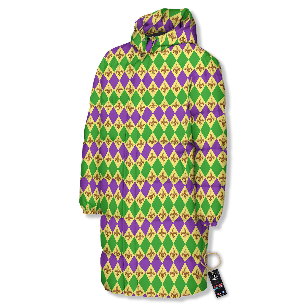 Fleur De Lis Mardi Gras Print Pattern Long Down Jacket-grizzshop